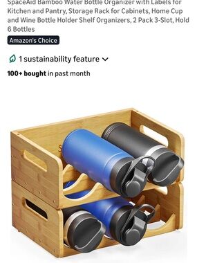 NEW IN PACKAGE Bamboo Water Bottle Organizer Rack - Natural Bamboo